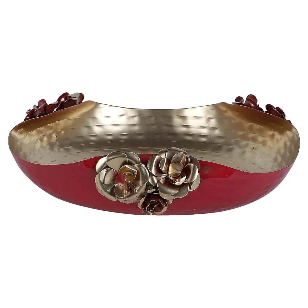 Red & Gold Hammered Rose Urli Set of 2