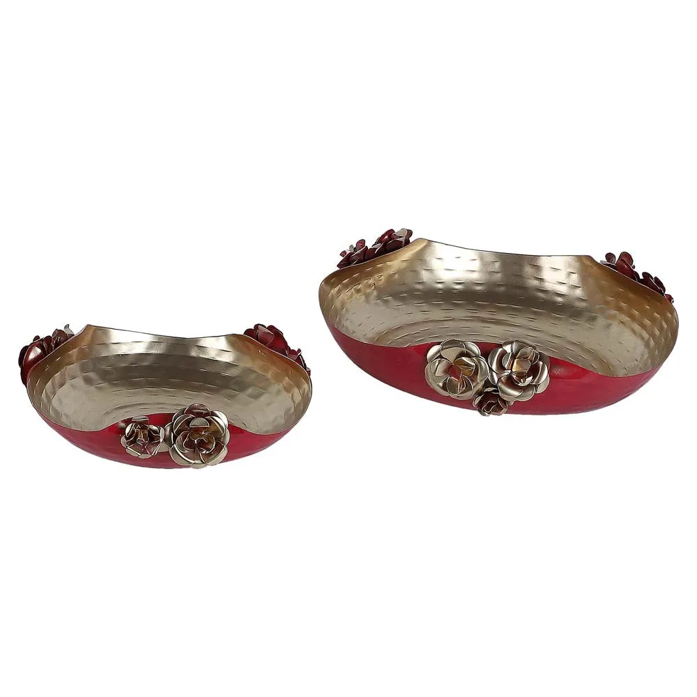 Red & Gold Hammered Rose Urli Set of 2