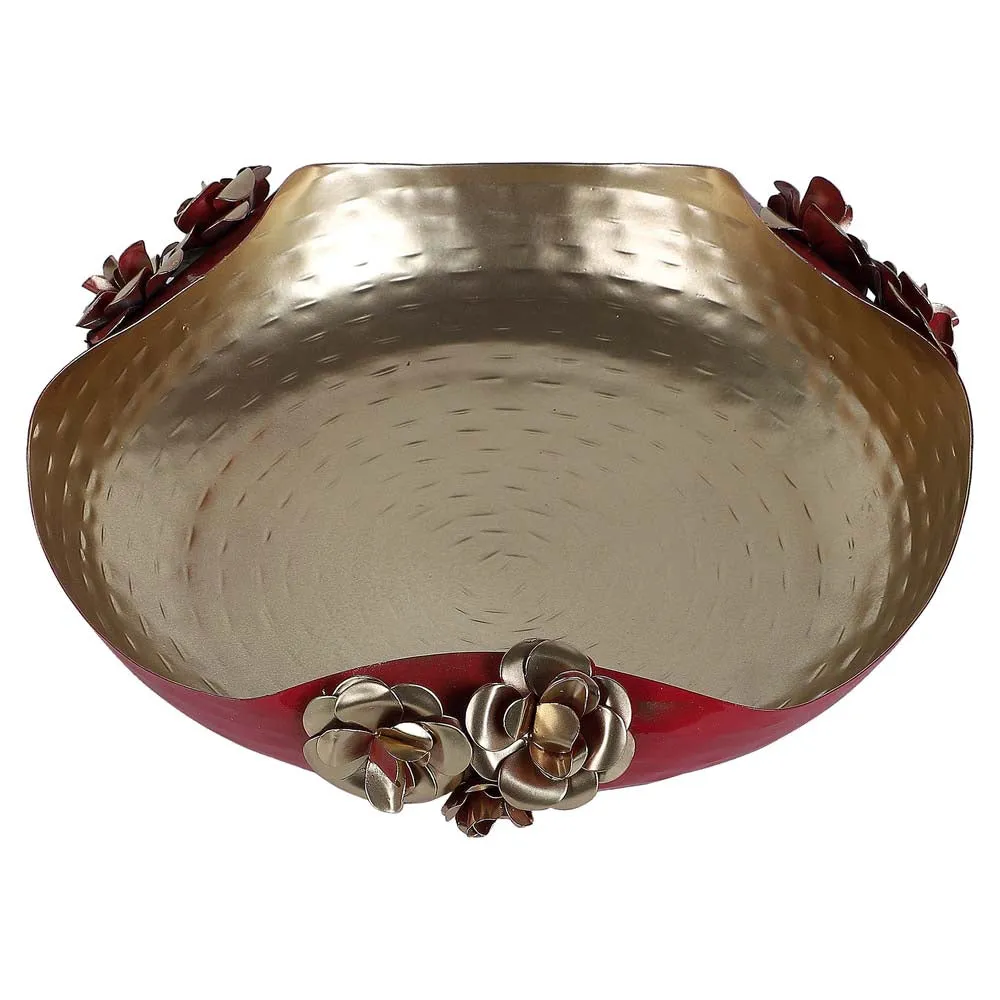 Red & Gold Hammered Rose Urli Set of 2