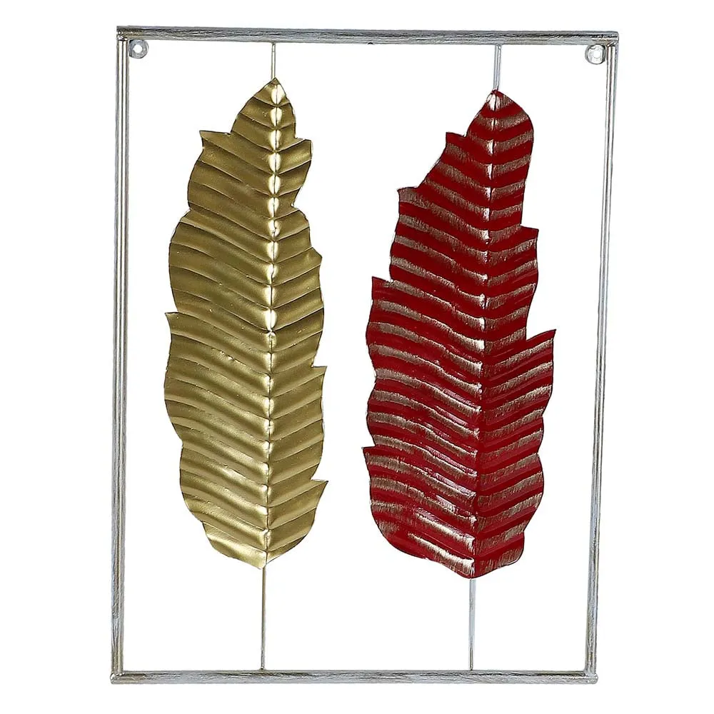 Red & Golden Crafted Leaves Decorative Metal Wall Art Set Of 3