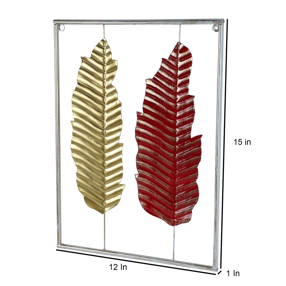 Red & Golden Crafted Leaves Decorative Metal Wall Art Set Of 3