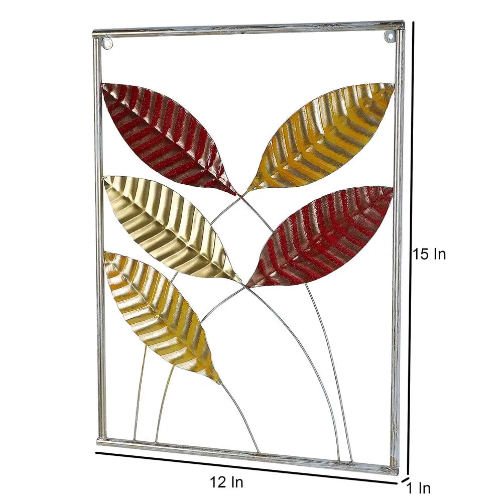 Red & Golden Crafted Leaves Decorative Metal Wall Art Set Of 3