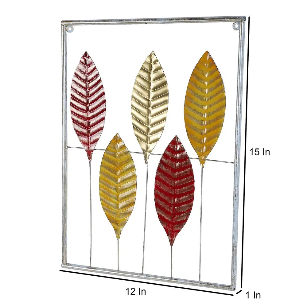 Red & Golden Crafted Leaves Decorative Metal Wall Art Set Of 3