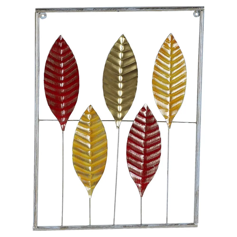 Red & Golden Crafted Leaves Decorative Metal Wall Art Set Of 3