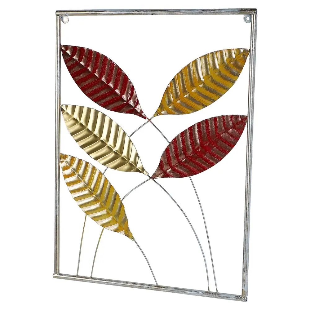 Red & Golden Crafted Leaves Decorative Metal Wall Art Set Of 3