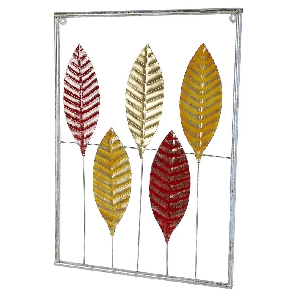 Red & Golden Crafted Leaves Decorative Metal Wall Art Set Of 3