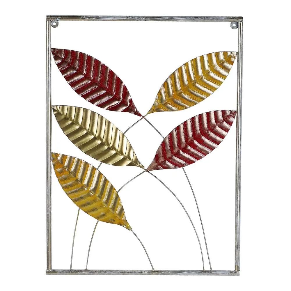 Red & Golden Crafted Leaves Decorative Metal Wall Art Set Of 3