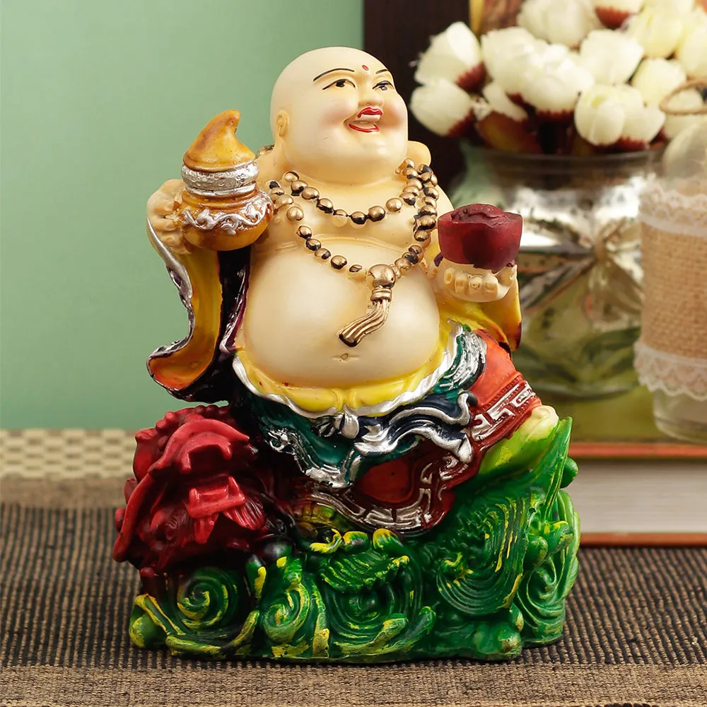 Red & Green Detailed Laughing Buddha Decorative Showpiece