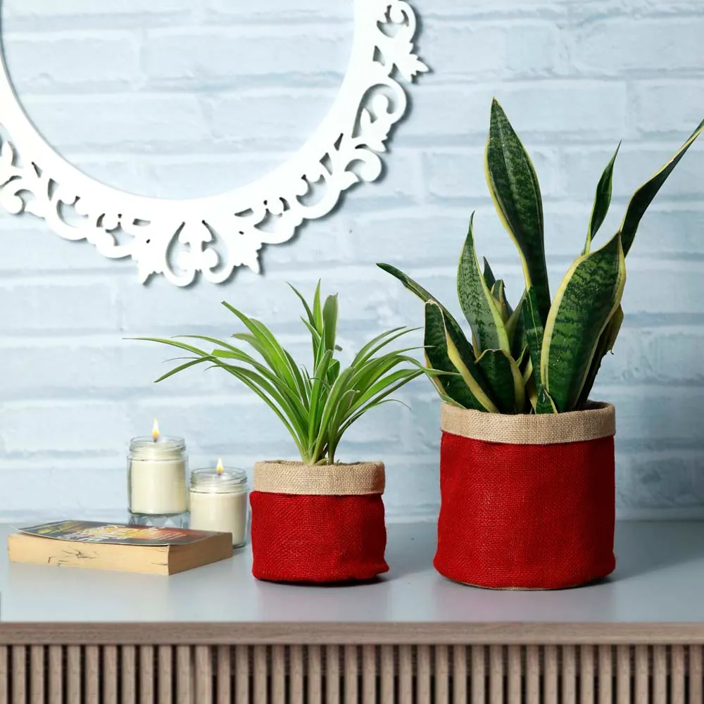 Red Handcrafted Cotton & Jute Planters Set Of 2