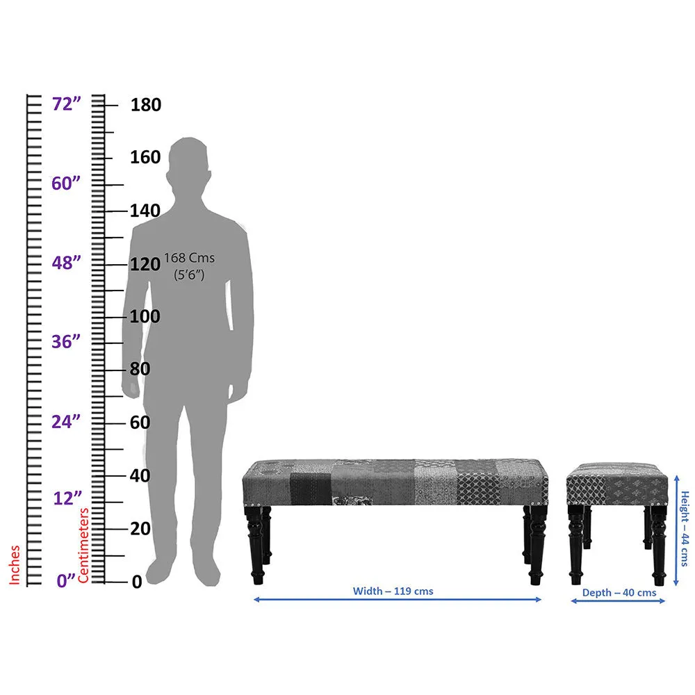 Red Kantha Gudri Patchwork Upholstery Multipurpose Bench