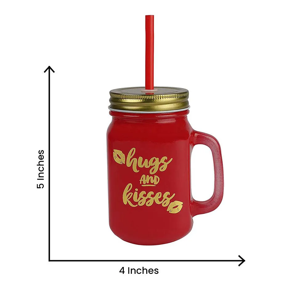Red Mason Jar With Lid And Reusable Straw