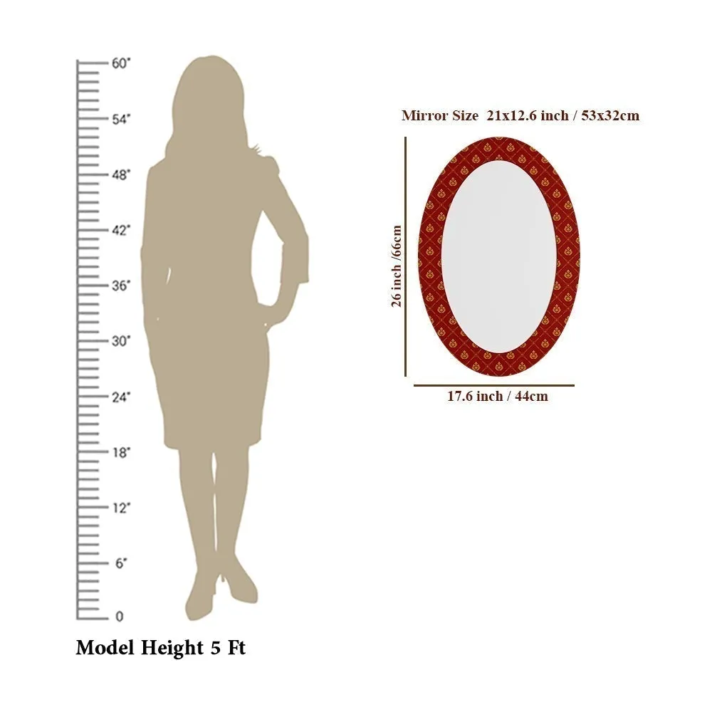 Red Motif Oval Printed Mirror