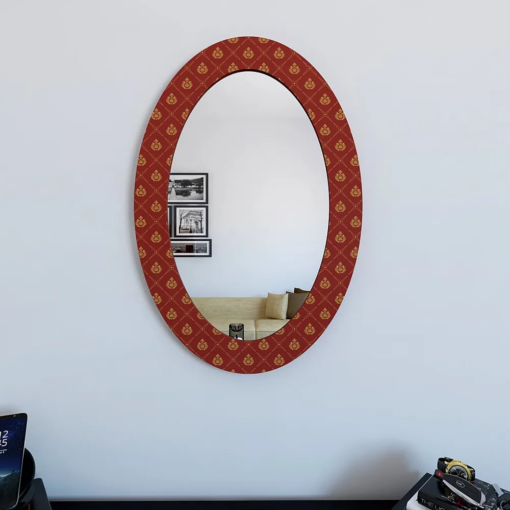 Red Motif Oval Printed Mirror