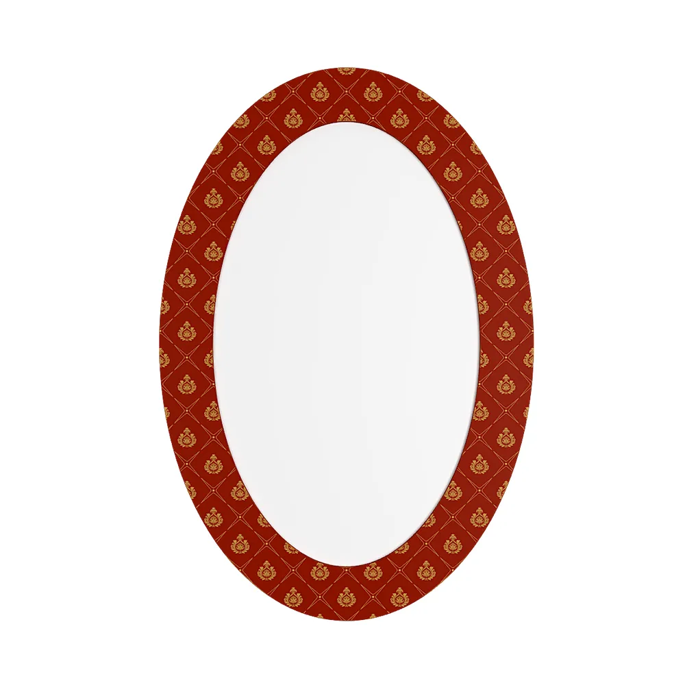 Red Motif Oval Printed Mirror