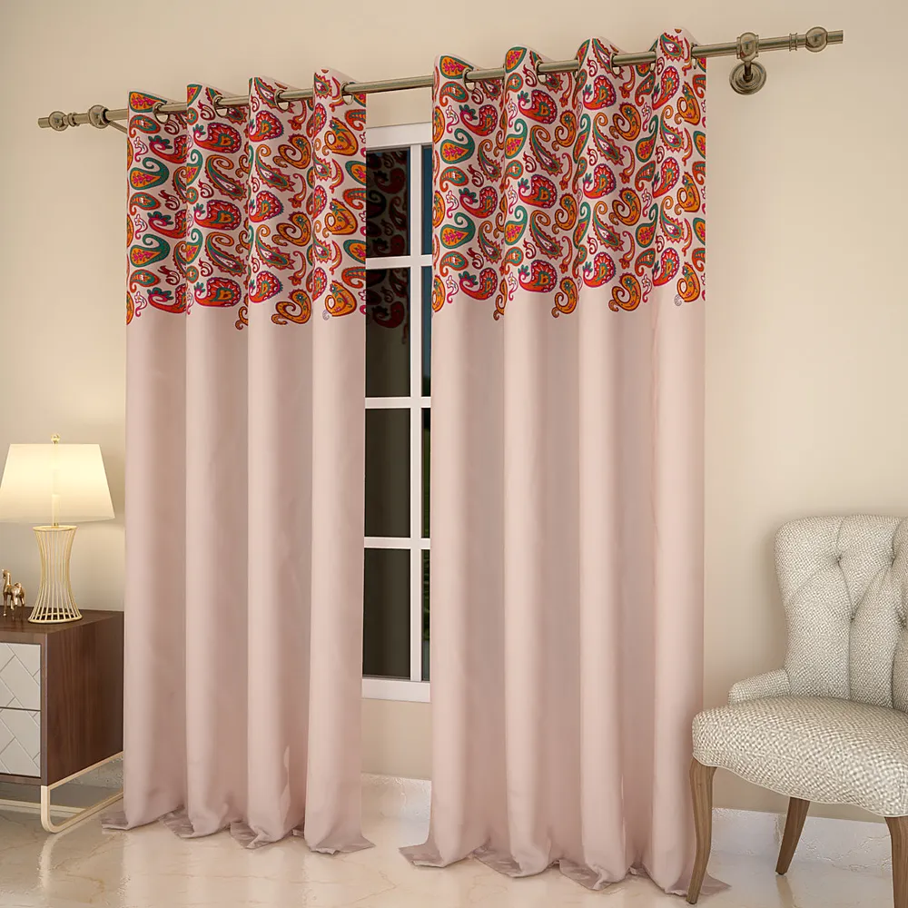 Red Paisley Designer Pink Curtain 5 ft