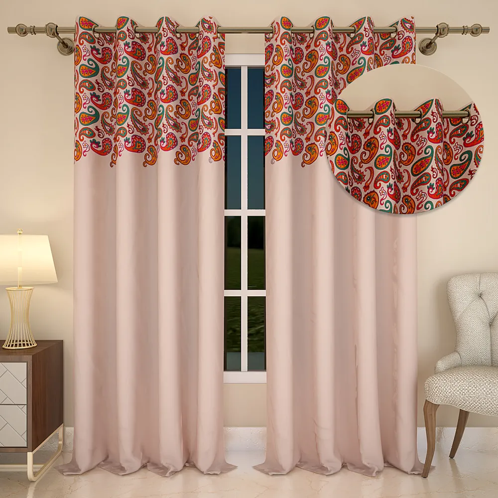 Red Paisley Designer Pink Curtain 5 ft