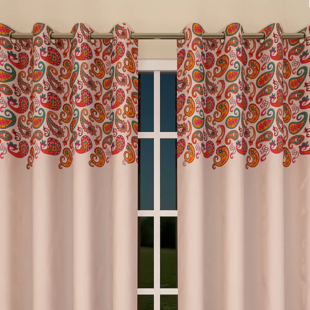 Red Paisley Designer Pink Curtain 5 ft