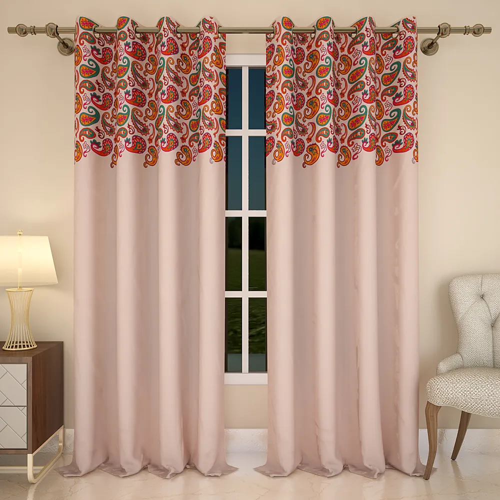 Red Paisley Designer Pink Curtain 5 ft
