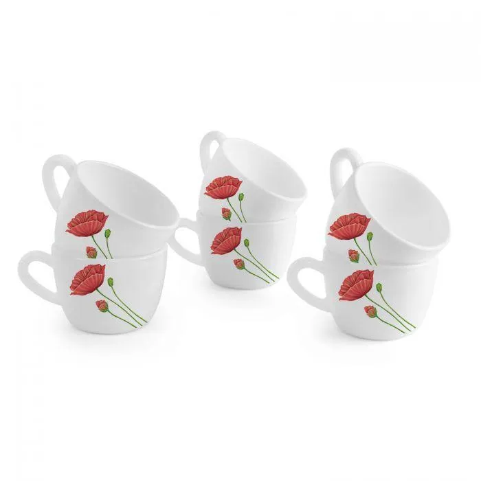 Red poppy cup and saucer set of 6