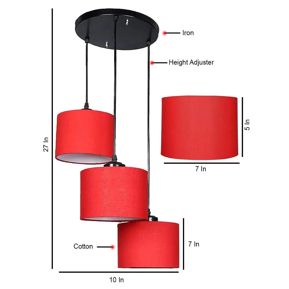 Red Round Cotton Drum Cluster Hanging Lamp