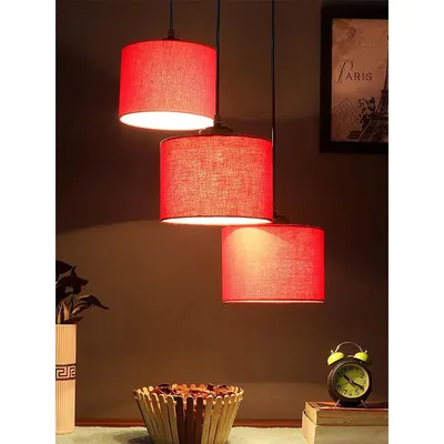 Red Round Cotton Drum Cluster Hanging Lamp
