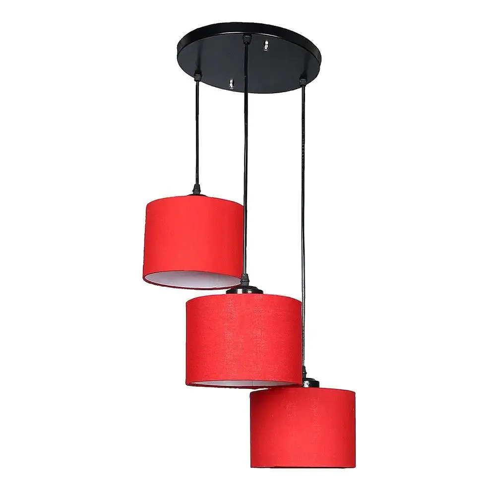 Red Round Cotton Drum Cluster Hanging Lamp