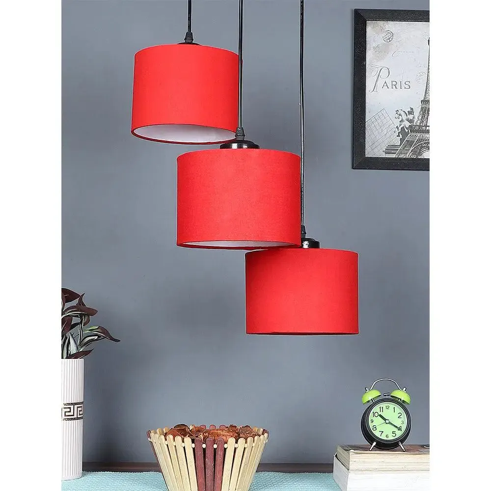 Red Round Cotton Drum Cluster Hanging Lamp