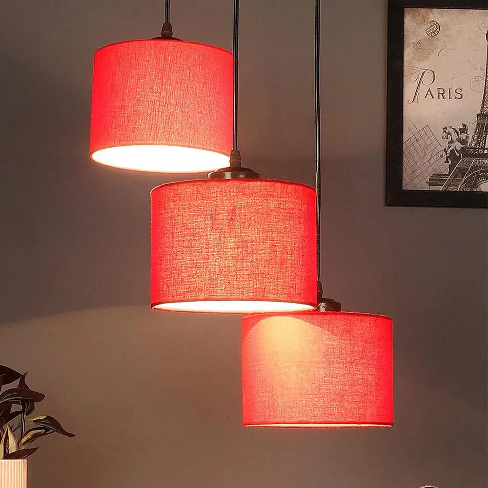 Red Round Cotton Drum Cluster Hanging Lamp