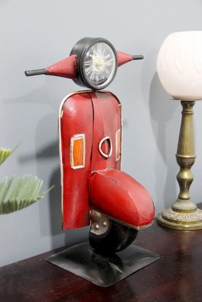 Red Scooter Metal Table Clock / Table Accent Single Piece