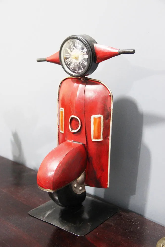 Red Scooter Metal Table Clock / Table Accent Single Piece