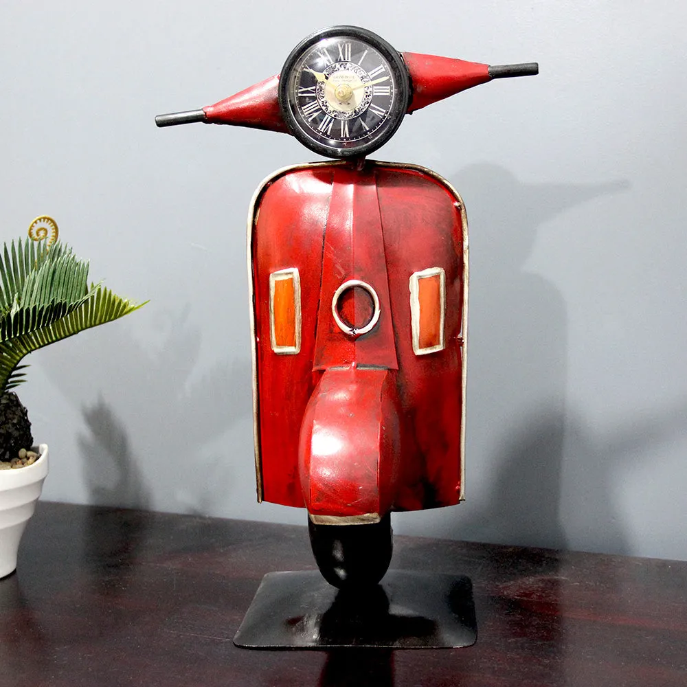 Red Scooter Metal Table Clock / Table Accent Single Piece