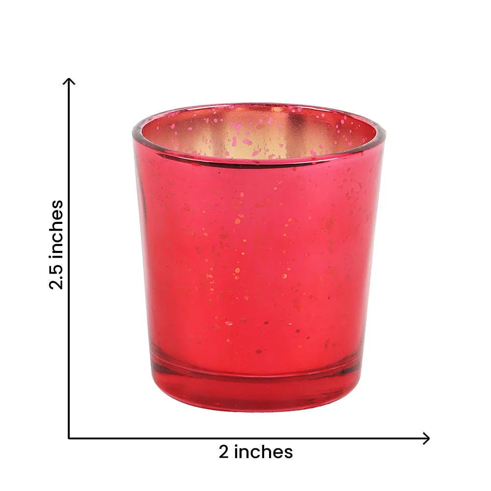 Red Scratched Glass Tea Light Candle Holders Set Of 2