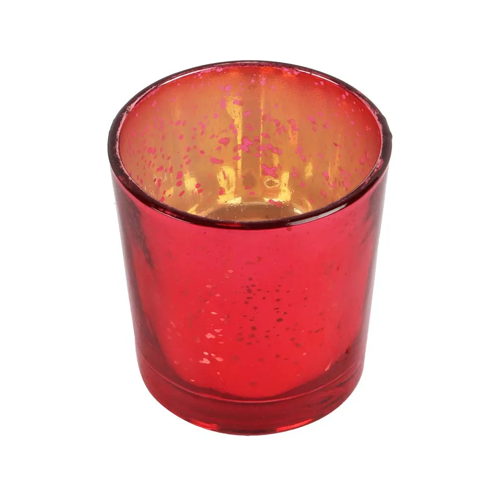 Red Scratched Glass Tea Light Candle Holders Set Of 2