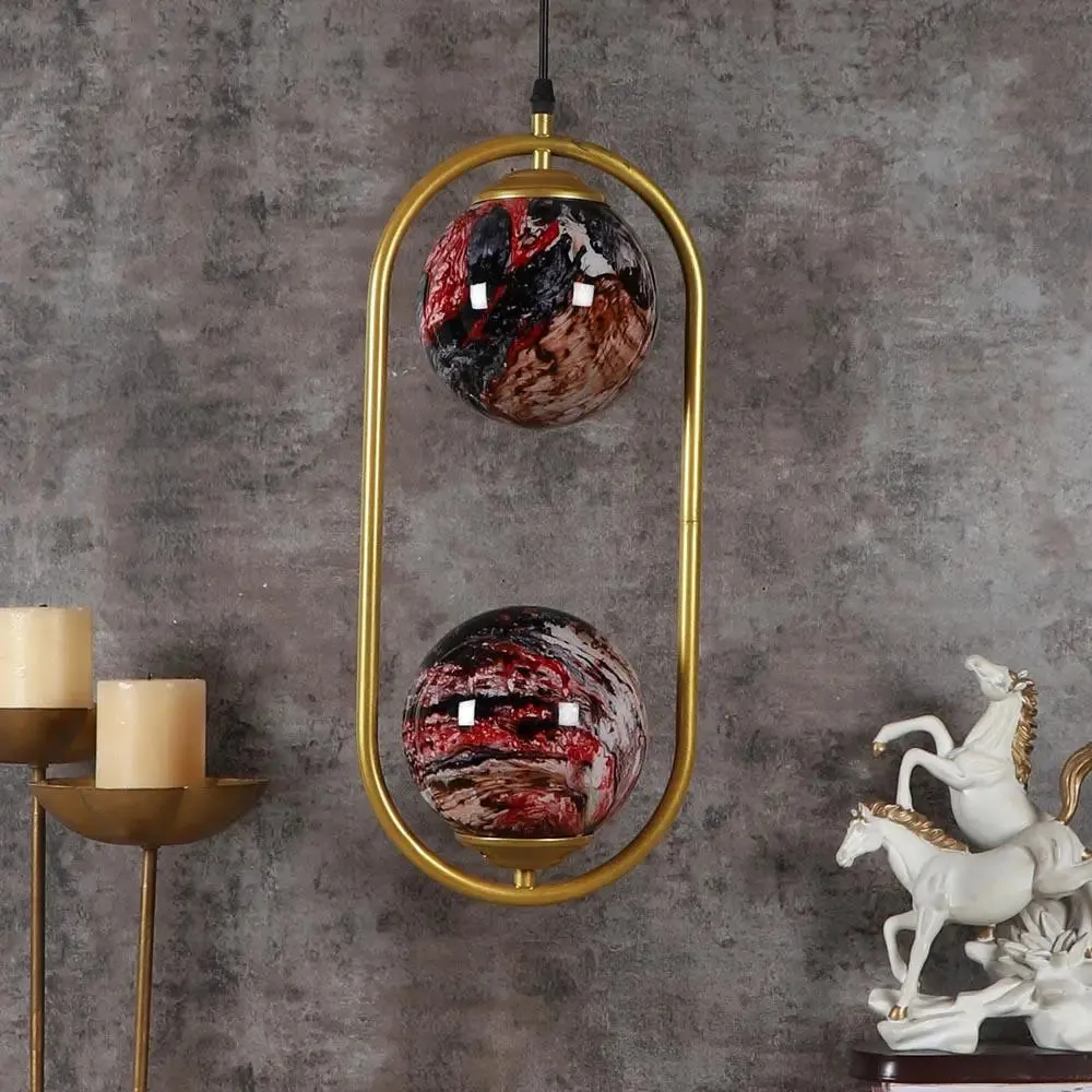 Red Splashed Dual Globe Capsule Hanging Light Single Piece