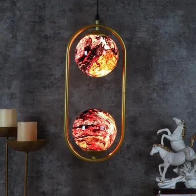 Red Splashed Dual Globe Capsule Hanging Light