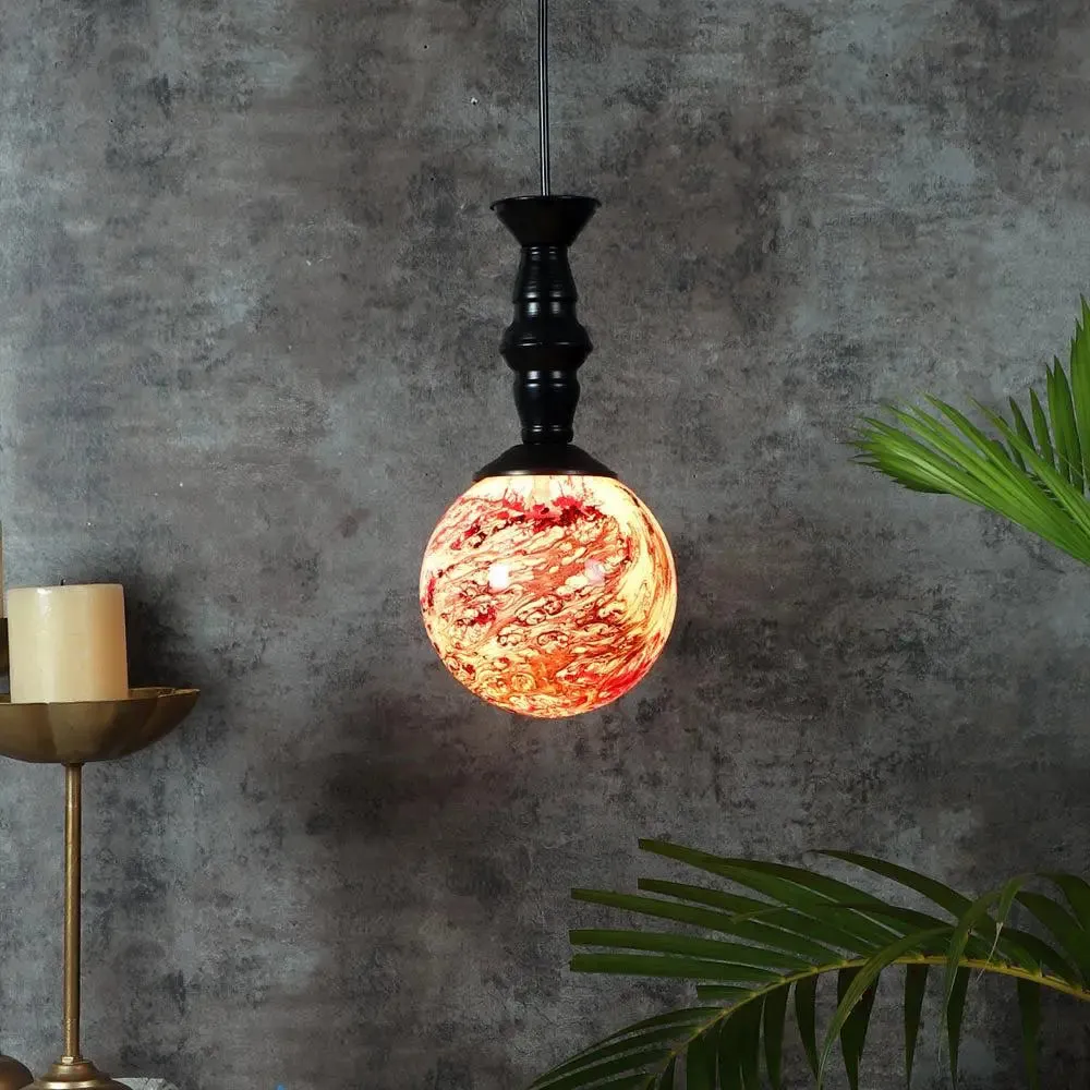 Red Splashed Globe Ceiling Light
