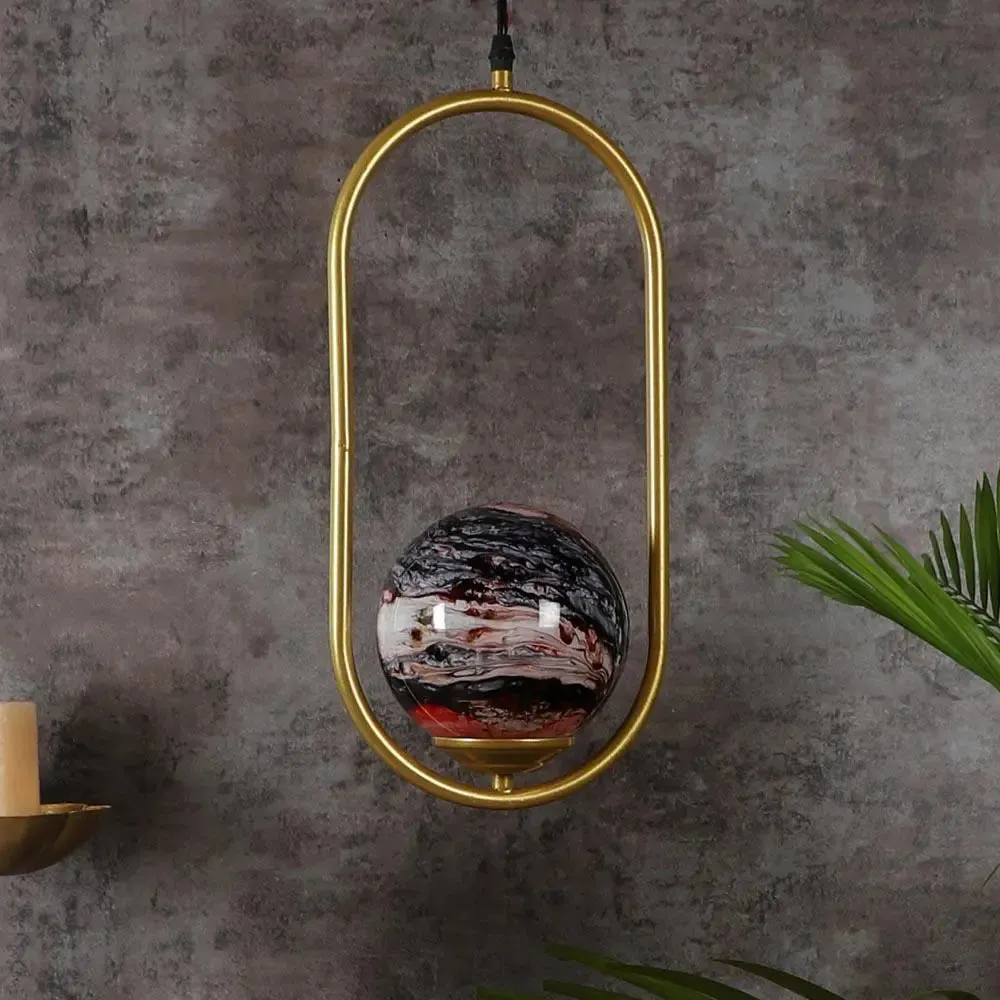 Red Splashed Single Globe Ceiling Light