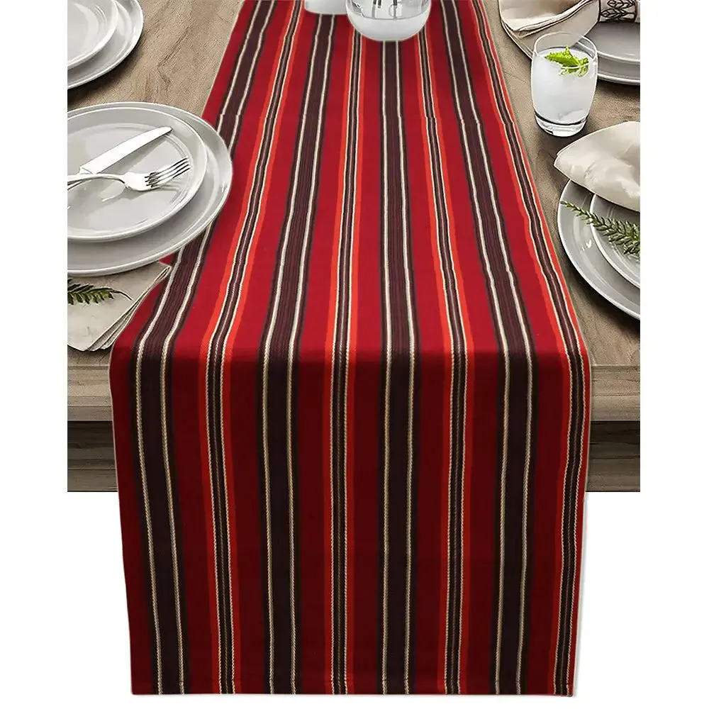 Red Striped Traditional Cotton Table Runner