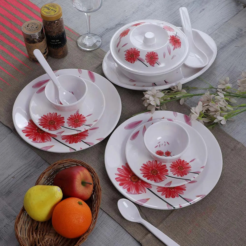 Red Sunflower Printed Melamine Dinner Set Of 40