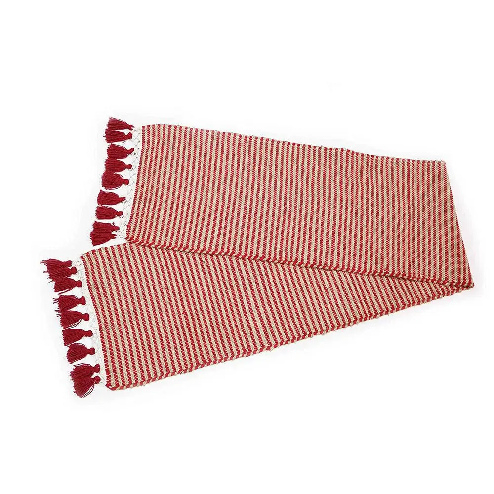 Red Taselled Jute & Cotton Table Runner