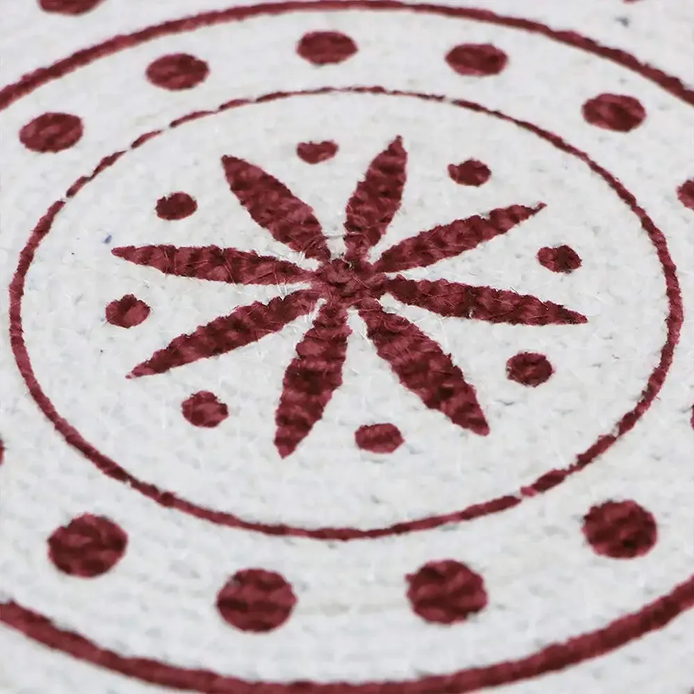 Red & White Alpana Designer Cotton Braided Placemat Set Of 2