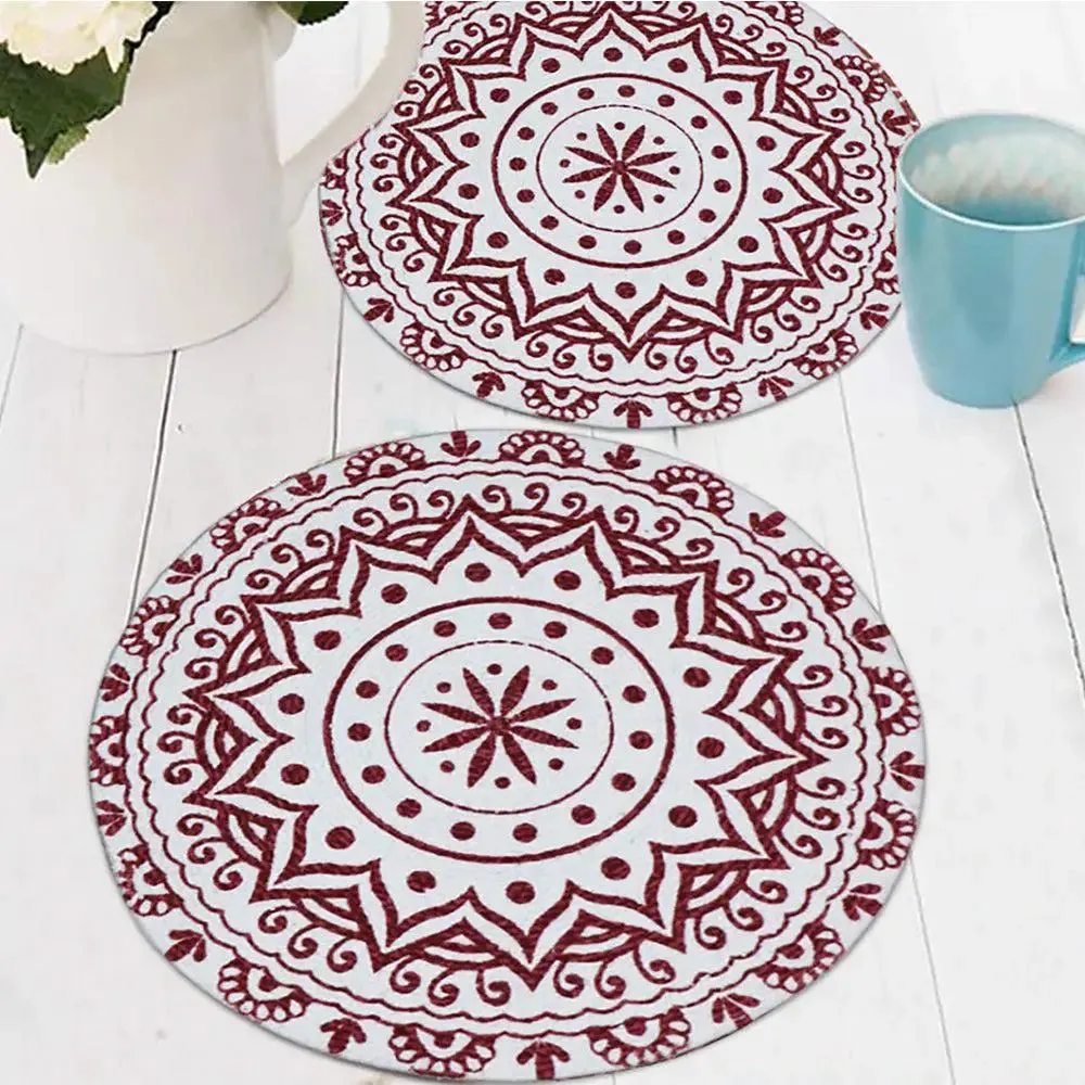 Red & White Alpana Designer Cotton Braided Placemat Set Of 2