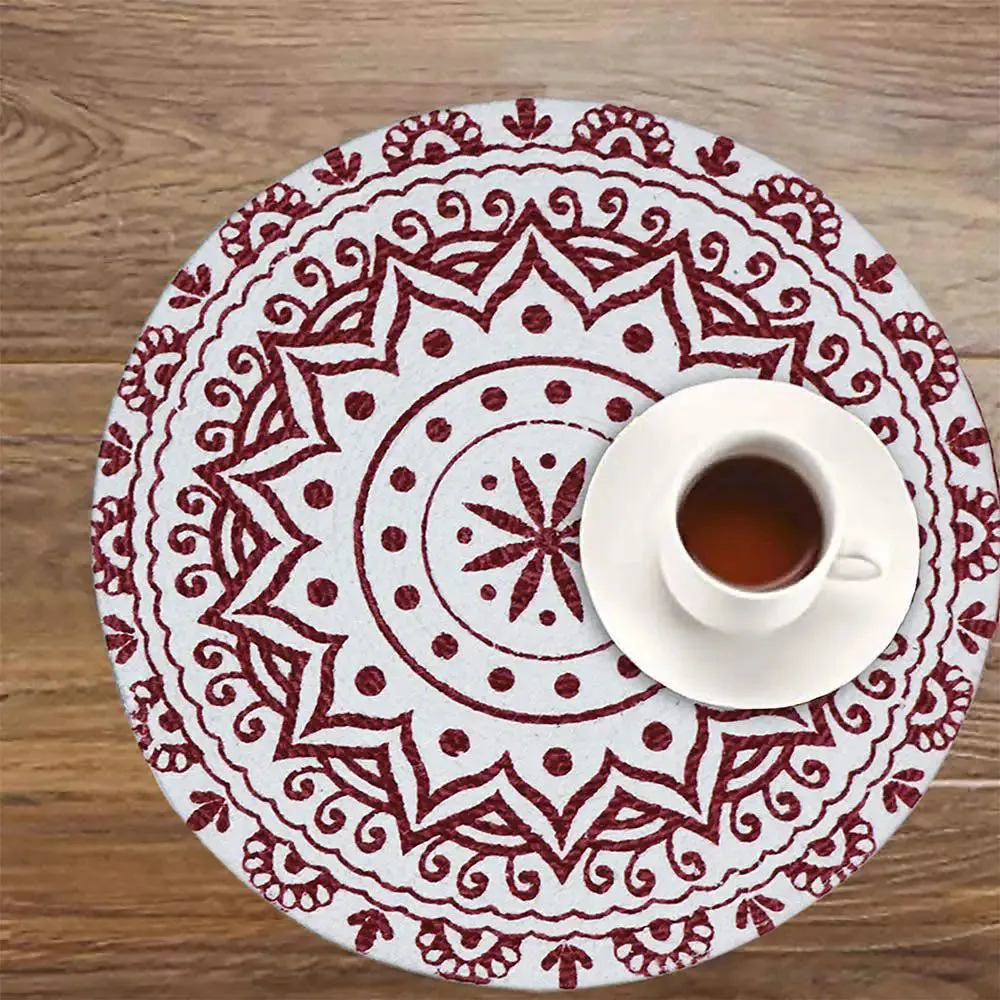 Red & White Alpana Designer Cotton Braided Placemat Set Of 2