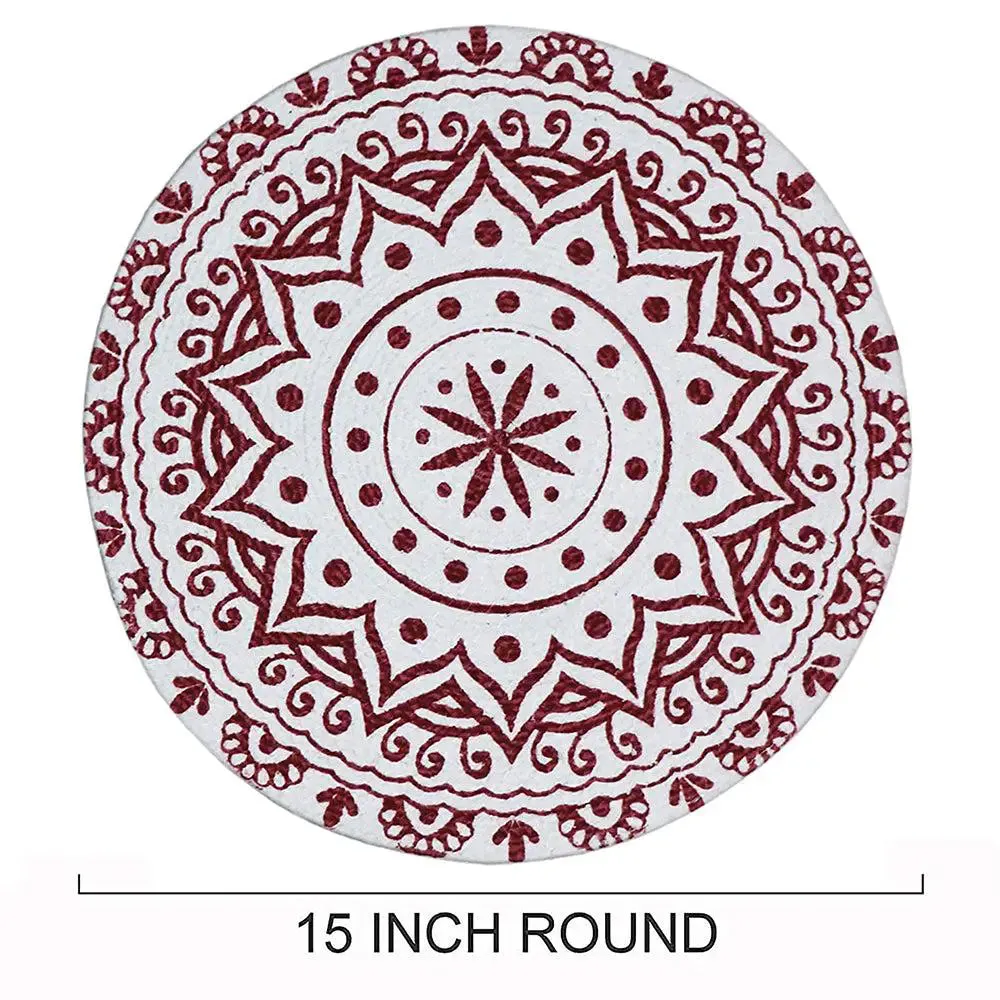 Red & White Alpana Designer Cotton Braided Placemat Set Of 2