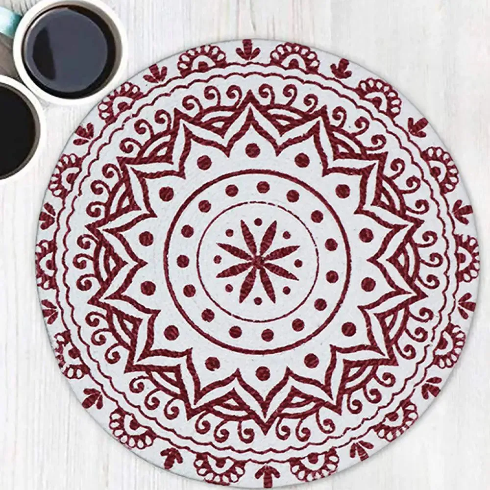 Red & White Alpana Designer Cotton Braided Placemat Set Of 2
