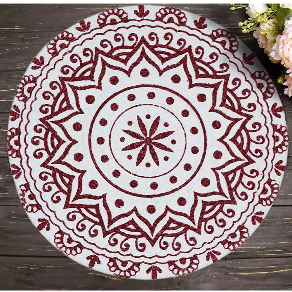 Red & White Alpana Designer Cotton Braided Placemat Set Of 2
