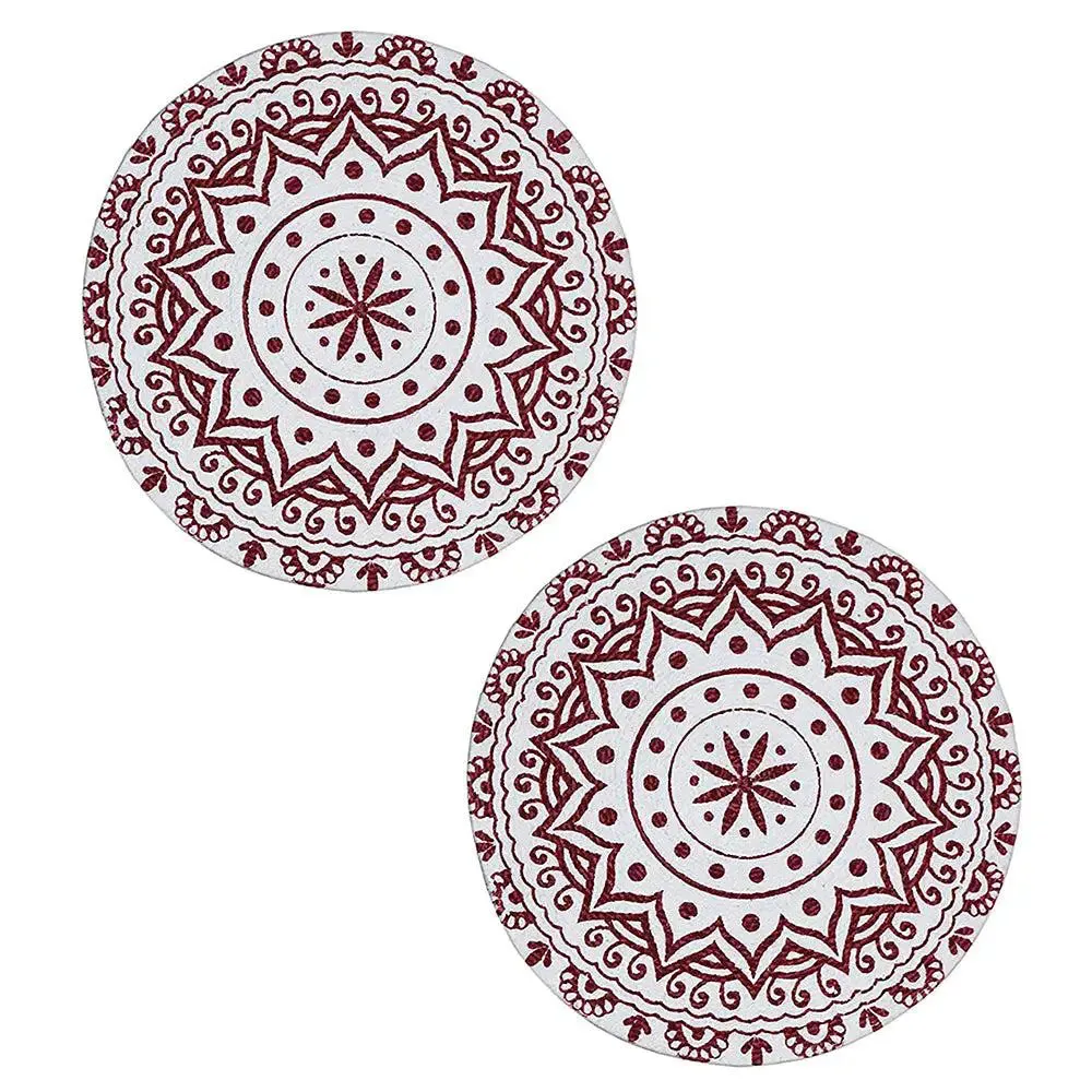 Red & White Alpana Designer Cotton Braided Placemat Set Of 2