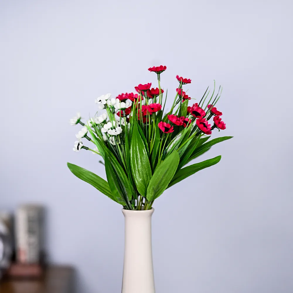 Red & White Blossom Small Artificial Flower Bunch Combo