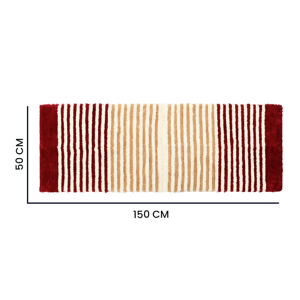 Red & White Striped Polyester Bedside Runner