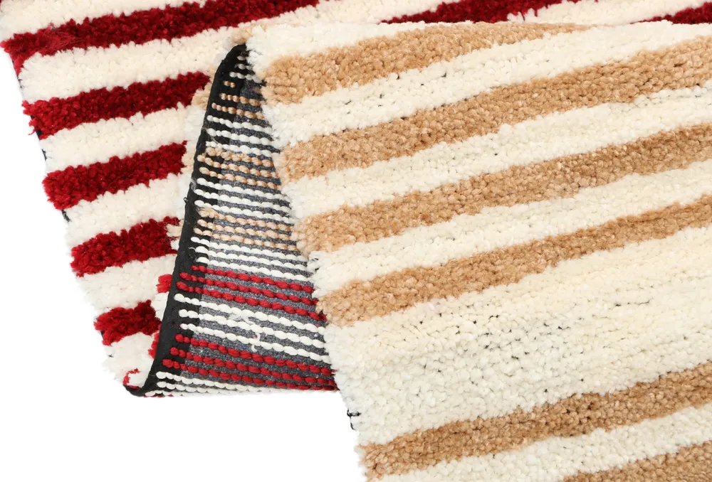 Red & White Striped Polyester Bedside Runner
